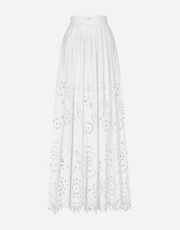 Dolce & Gabbana Langer Tellerrock aus Baumwolle mit Cut-out-Stickerei Weiss F4CVUZGDCJ5