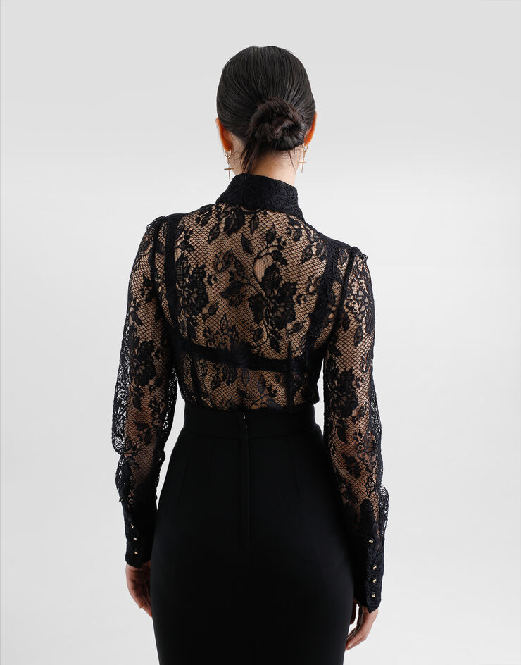 Dolce & Gabbana Camisa de encaje floral con festón Negro F5P70TILMBI
