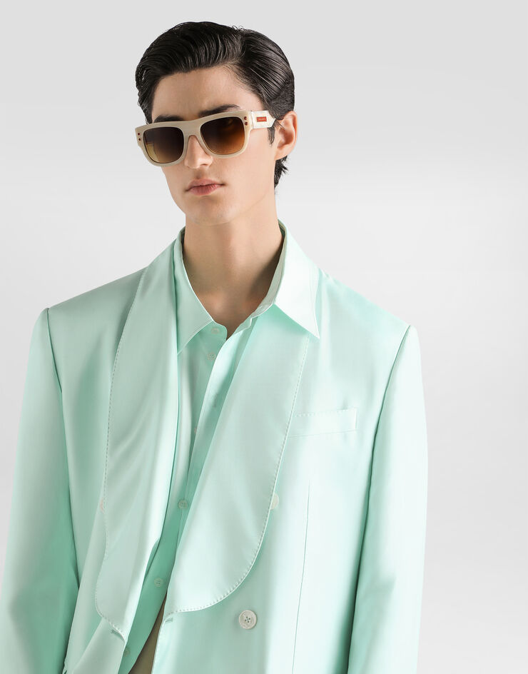 Dolce & Gabbana Sicilia light double-breasted jacket in silk twill Azure G2WO6TFU1XB