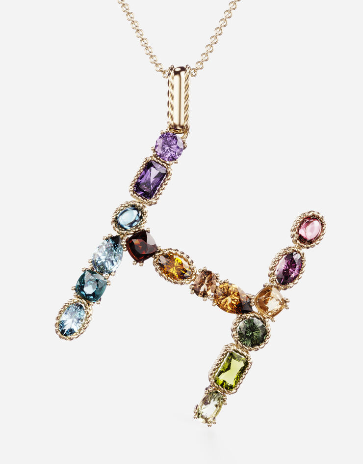 Dolce & Gabbana Rainbow alphabet H pendant in yellow gold with multicolor fine gems Gold WAMR2GWMIXH