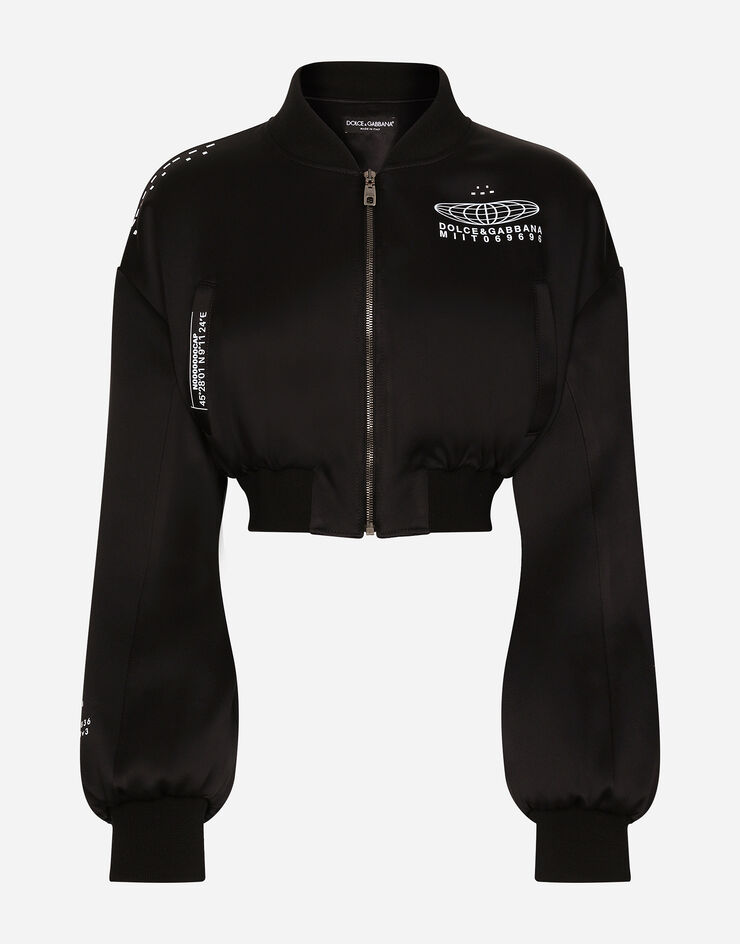 Dolce & Gabbana Short satin bomber jacket with DGVIB3 print Black F9R07TGDB0Q