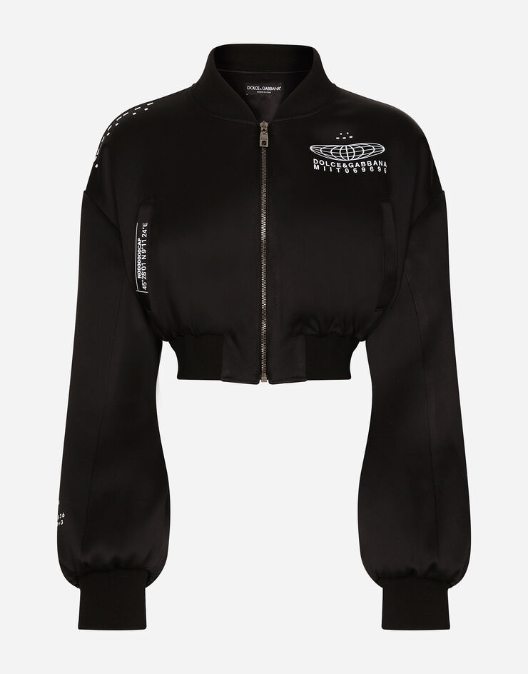 Dolce & Gabbana ボンバージャケット ショートレングス サテン DGVIB3プリント ブラック F9R07TGDB0Q