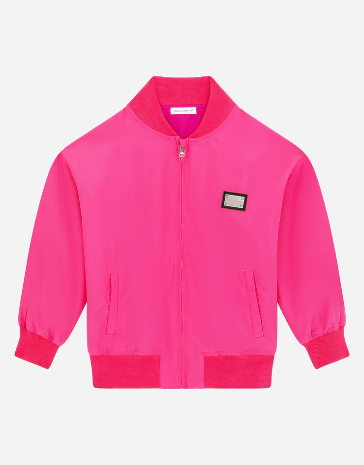 Dolce & Gabbana Nylon bomber jacket with logo plate Fuchsia L5JBK0G7CD1