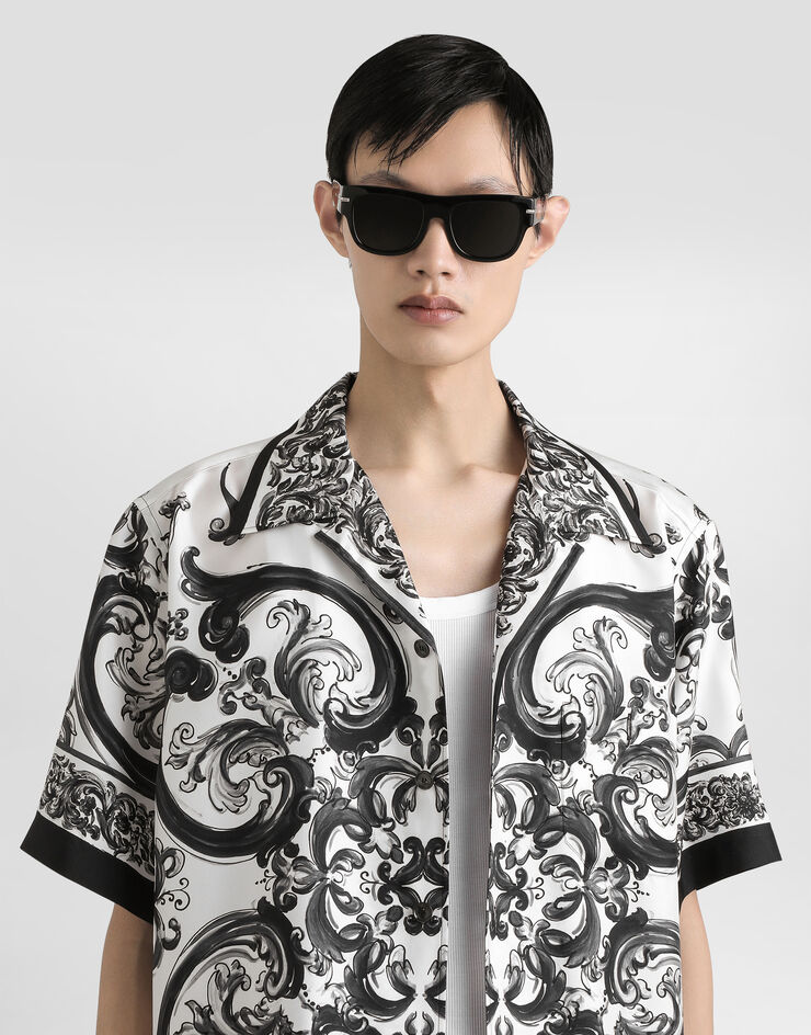 Dolce & Gabbana Camicia hawaii in twill di seta stampa Maiolica Multicolore G5JH9THI1S6