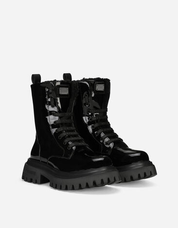 Dolce & Gabbana Patent leather ankle boots with branded tag Black D11220AB276
