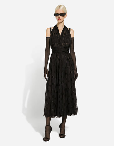 Dolce & Gabbana Платье миди из атласа деворе со сплошным узором DG черный F6DLMTFJTBR
