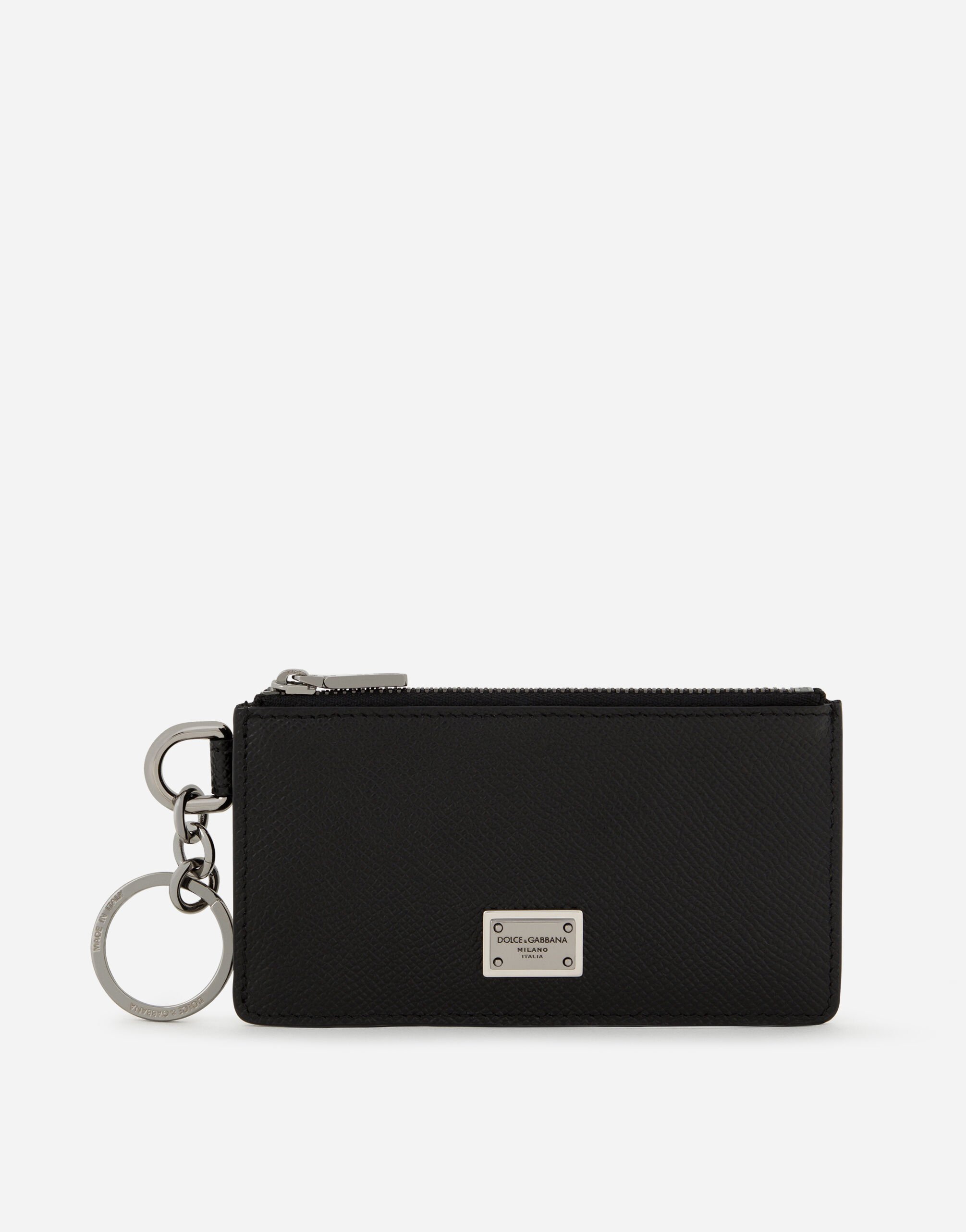 Dolce&Gabbana Calfskin card holder with ring and logo tag Black BM2123AQ437