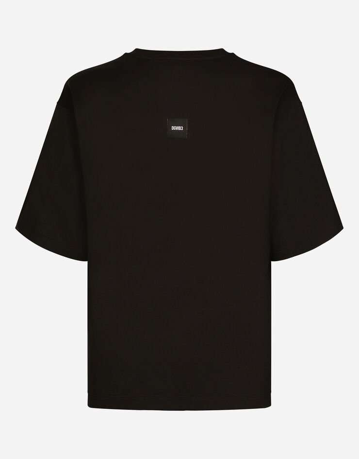 Dolce & Gabbana Camiseta en punto de algodón con estampado y parche DGVIB3 Negro G8PB8TG7K00