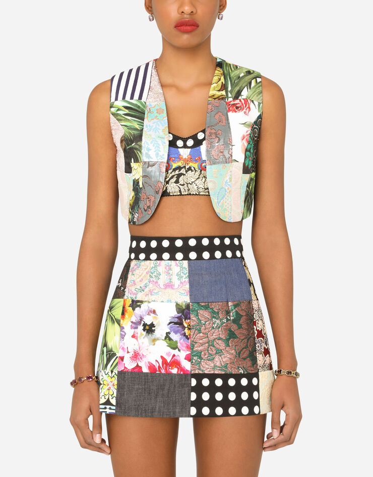 Dolce & Gabbana Patchwork brocade and drill jacquard vest BLUE F79X9TGDX78
