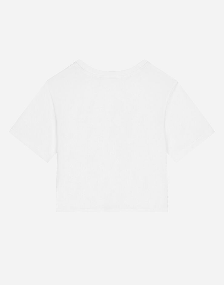 Dolce & Gabbana T-Shirt aus Jersey DG-Logo und Schleife Weiss L5JTLPG7L4L