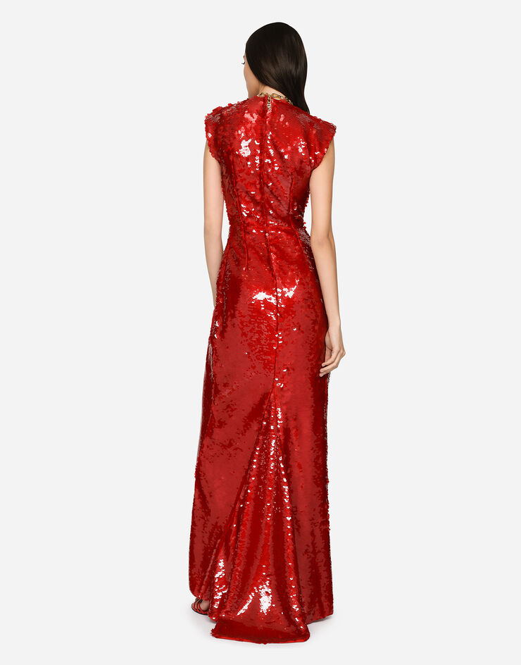 Dolce & Gabbana Long sequined dress with draping Bordeaux F6AZITFLSF0