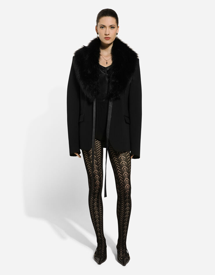 Dolce & Gabbana Jacke aus Wolle mit Kunstpelzkragen Schwarz F29ZXTFUBF1