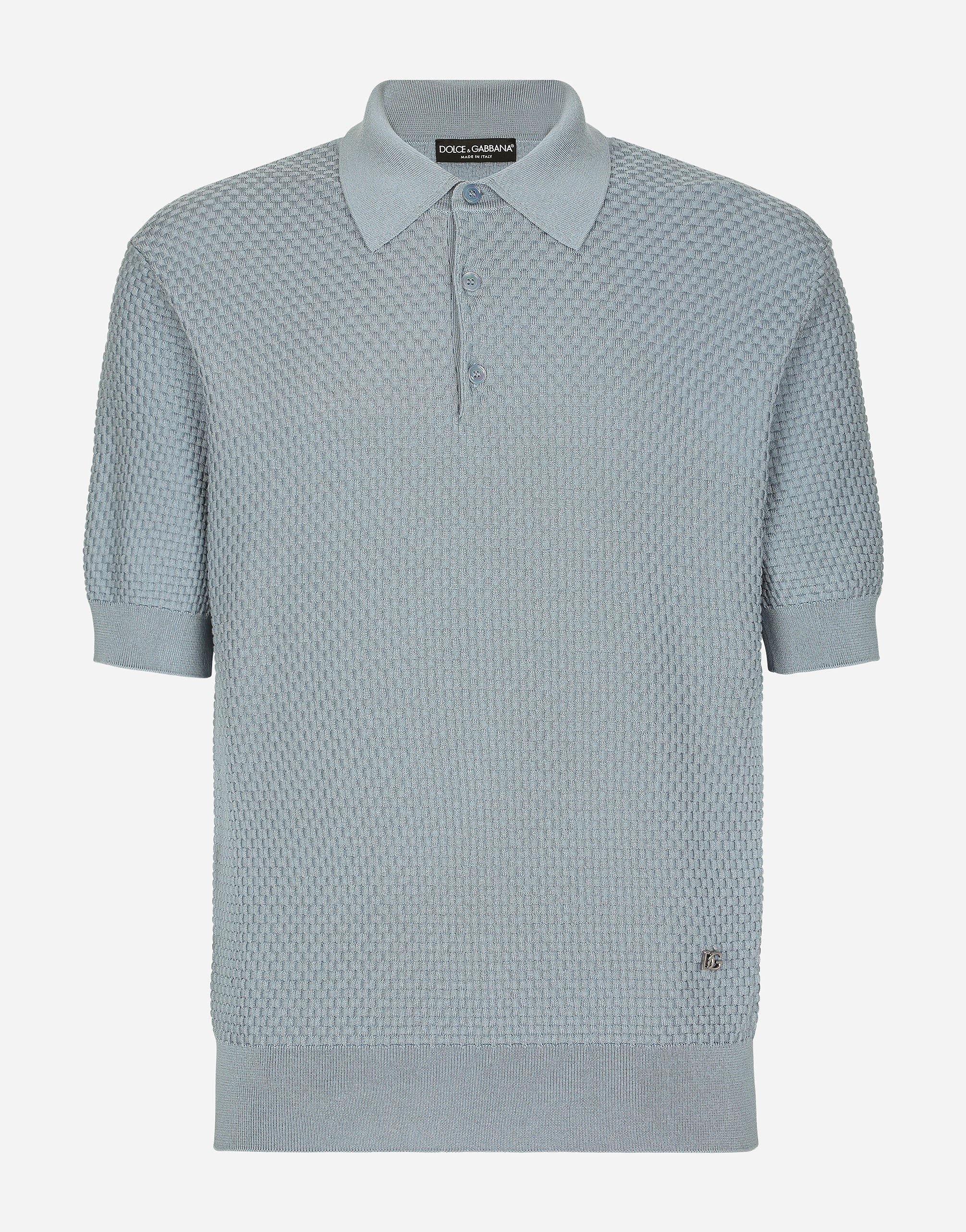 Dolce & Gabbana Stretch cotton polo-shirt with DG hardware Azure GXZ18TJFMAQ