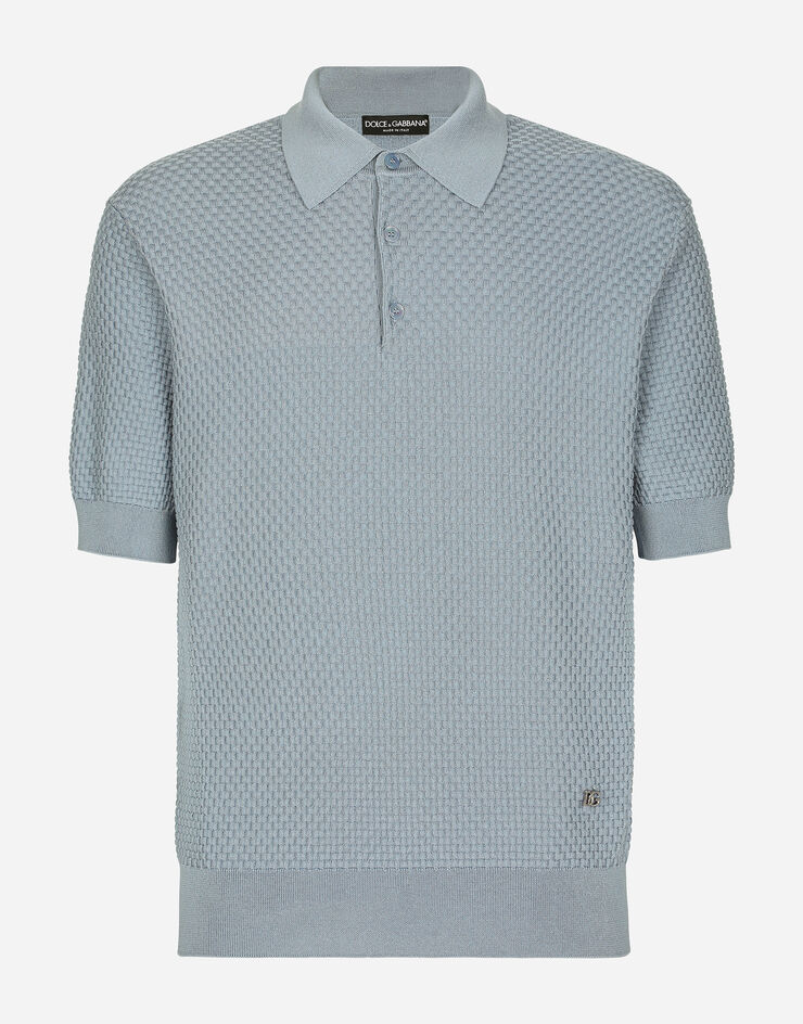 Dolce & Gabbana Pull polo en coton stretch avec DG Hardware Bleu Ciel GXM72TJEMF7