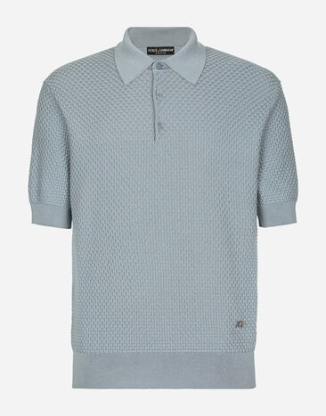 Dolce & Gabbana Stretch cotton polo-shirt with DG hardware Azure GXZ18TJFMAQ