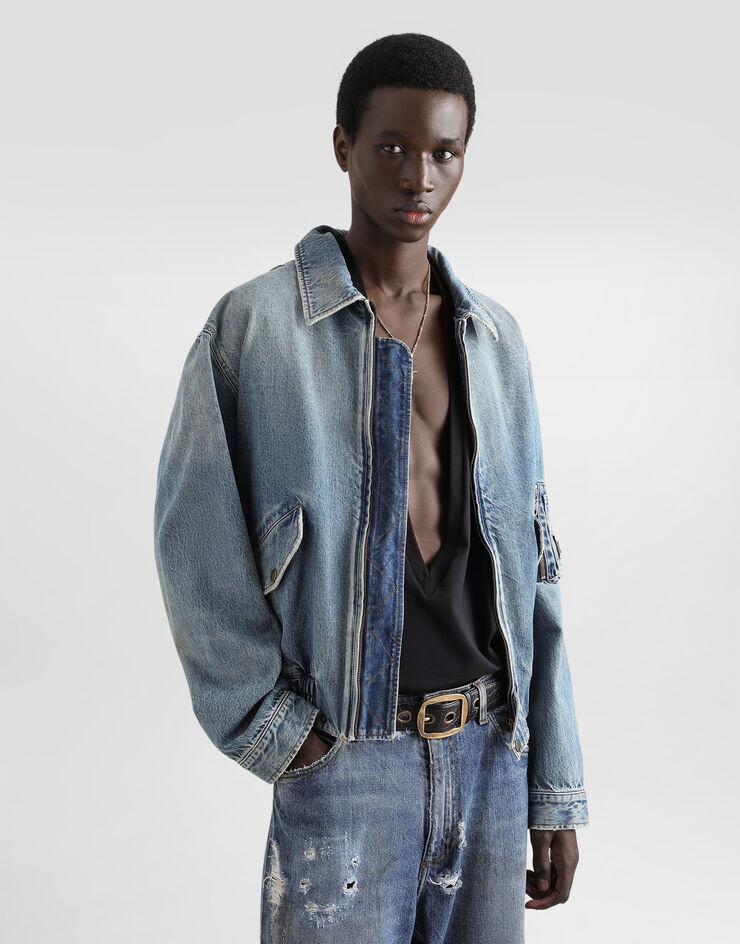 Dolce & Gabbana Cotton denim bomber jacket with tag Multicolor G9BKNDG8ME5