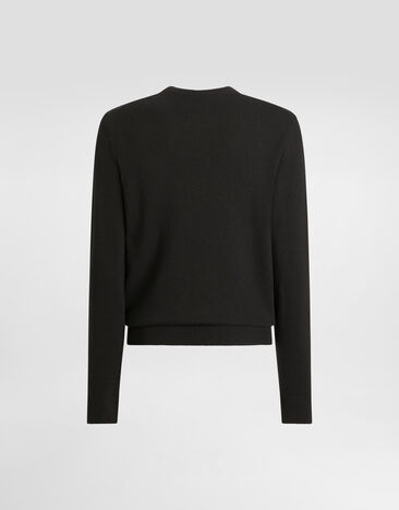 Dolce & Gabbana Round-neck wool sweater with embroidery Black GXE63ZJBVB2