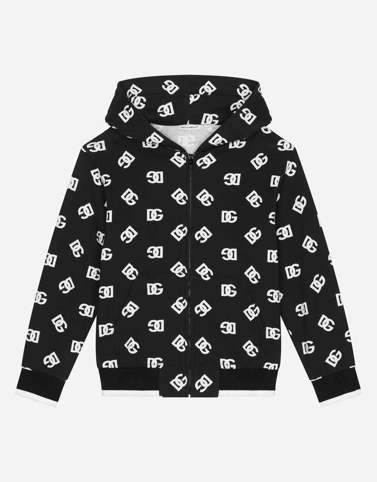 Dolce & Gabbana Zip-up jersey hoodie with DG logo print Multicolor L4JWGZHS7JG
