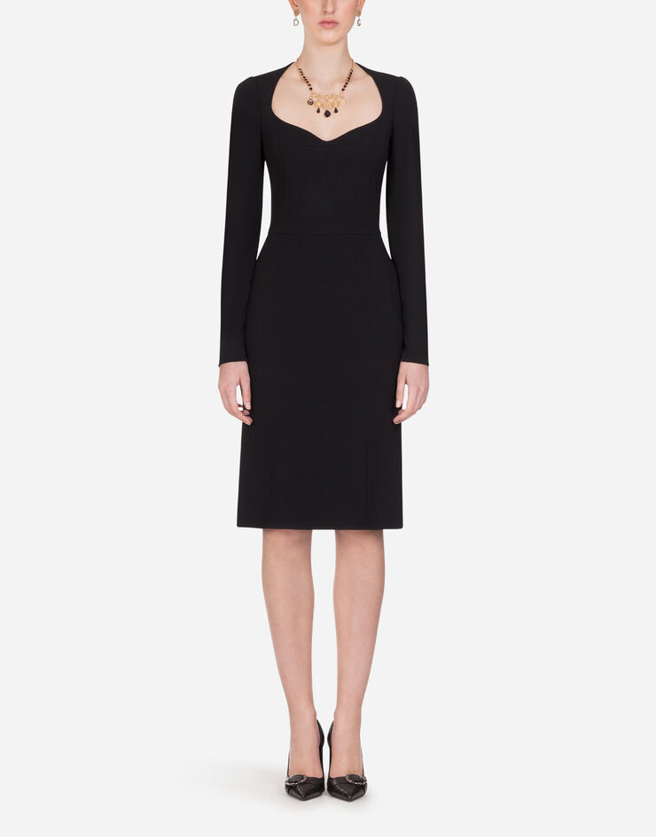Dolce & Gabbana Long-sleeved cady midi dress Black F6E7QTFURDV