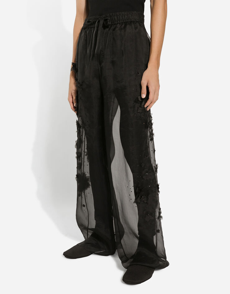 Dolce & Gabbana Silk organza jogging pants with embroidery Black GP05XZFU1ID