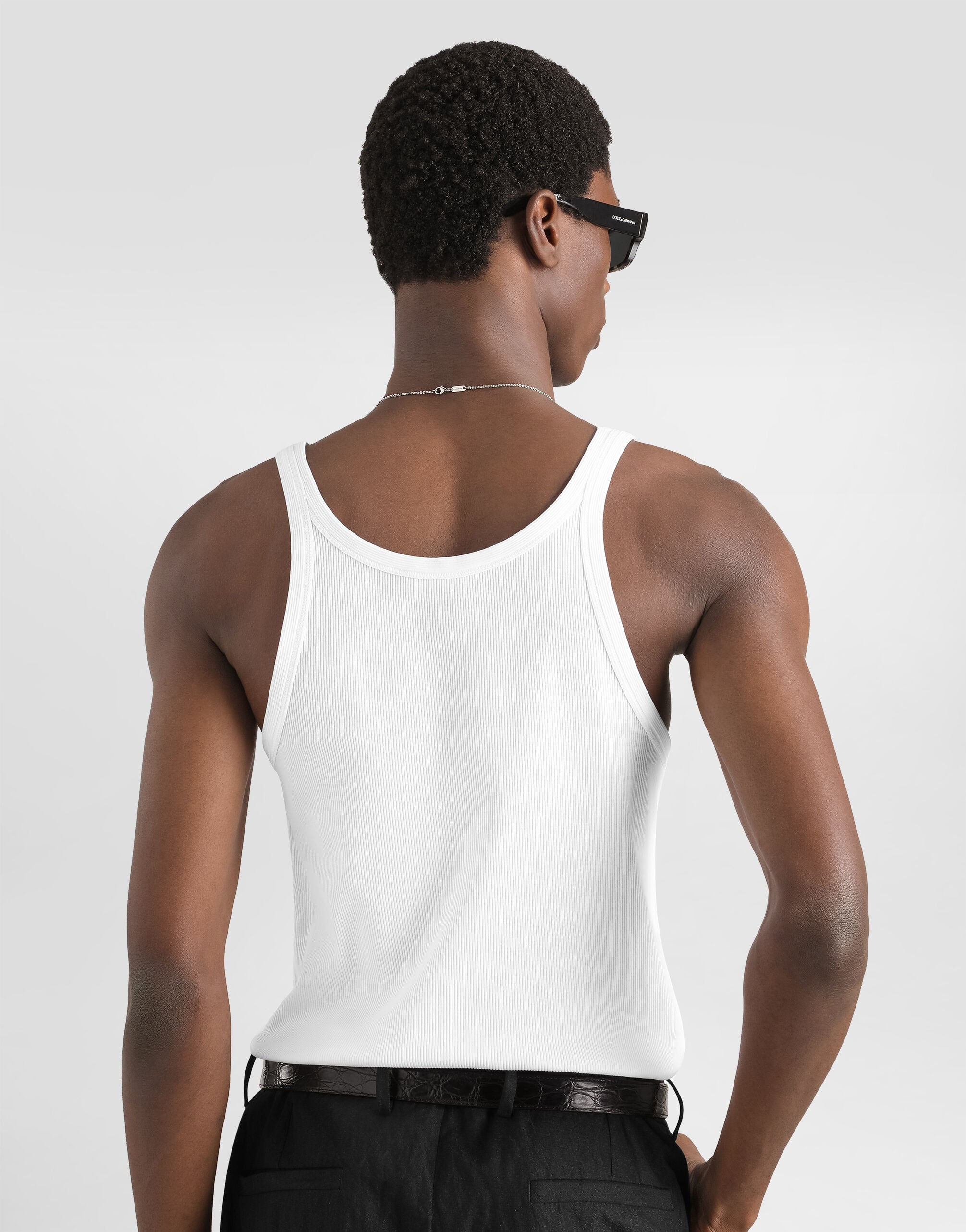 Cotton tank top with print in White for Men | Dolce&Gabbana® US