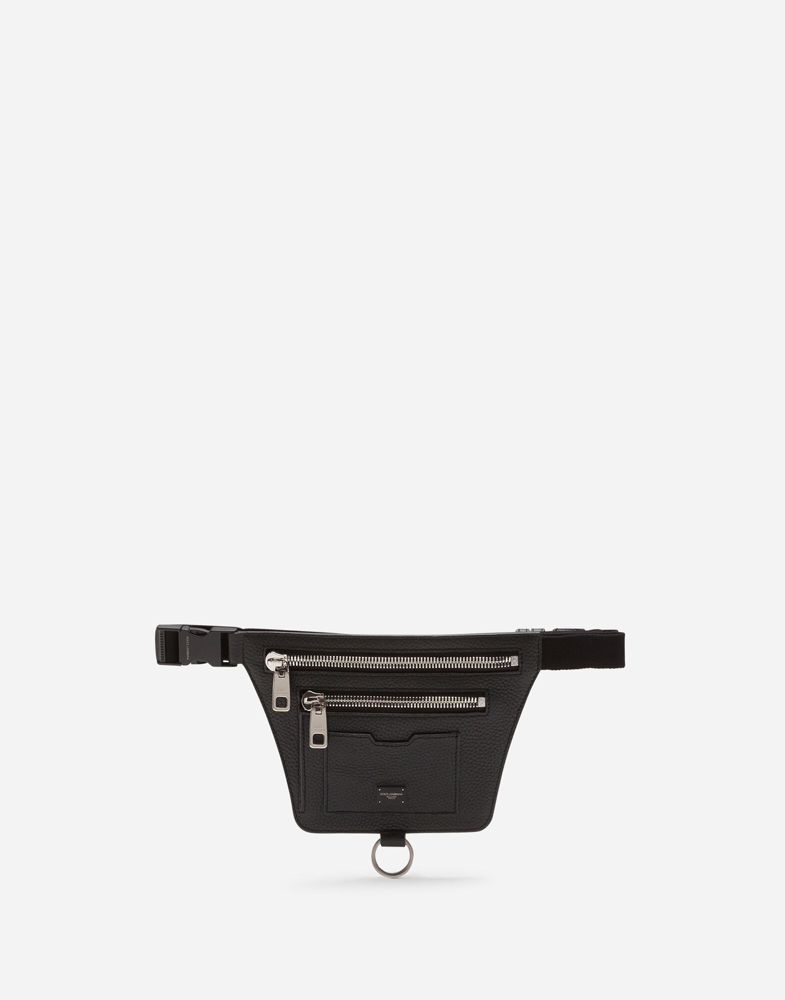 Palermo belt bag in hammered calfskin with branded plate in BLACK
