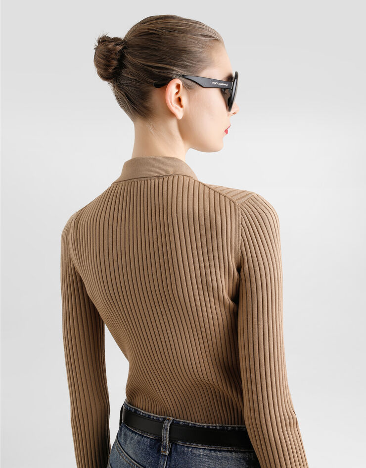 Dolce & Gabbana Pull côtelé en laine Beige FXZ39TJDVDC