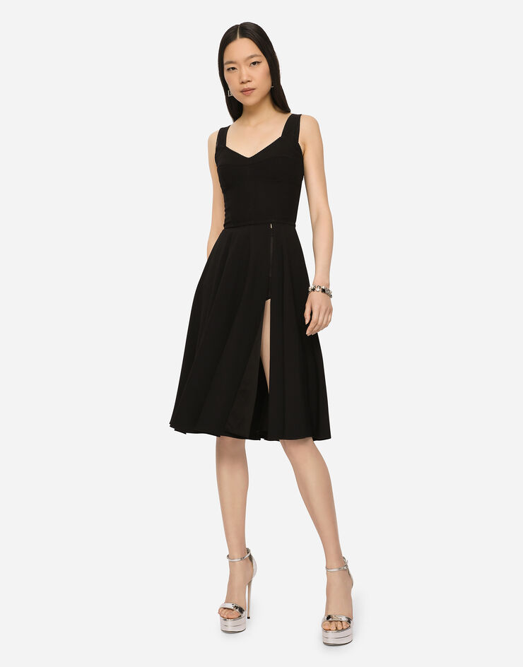 Dolce & Gabbana Cady and satin midi dress with circle skirt and slit Schwarz F6R0XTFUM4Z