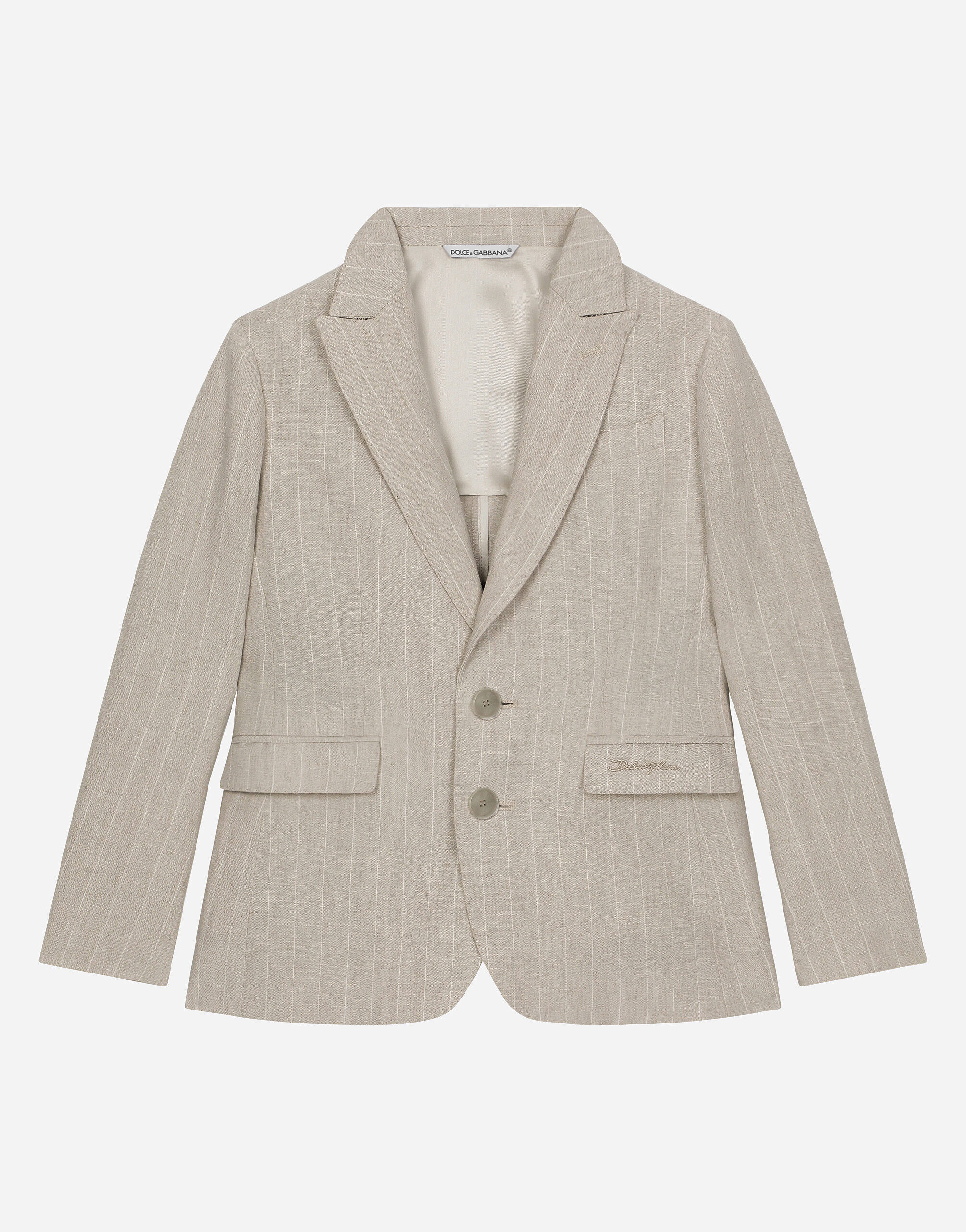 Dolce & Gabbana Single-breasted linen jacket with Dolce&Gabbana logo Beige L44S02G7NWR