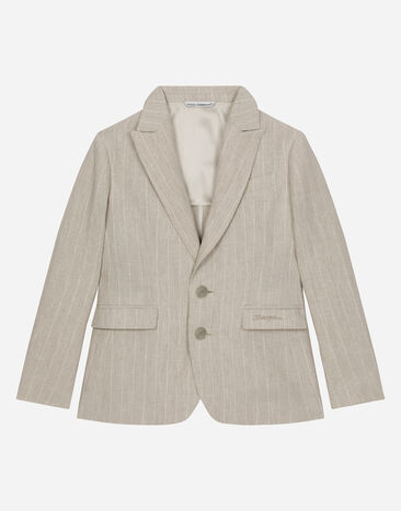 Dolce & Gabbana Single-breasted linen jacket with Dolce&Gabbana logo Azure L41E96FU4LH