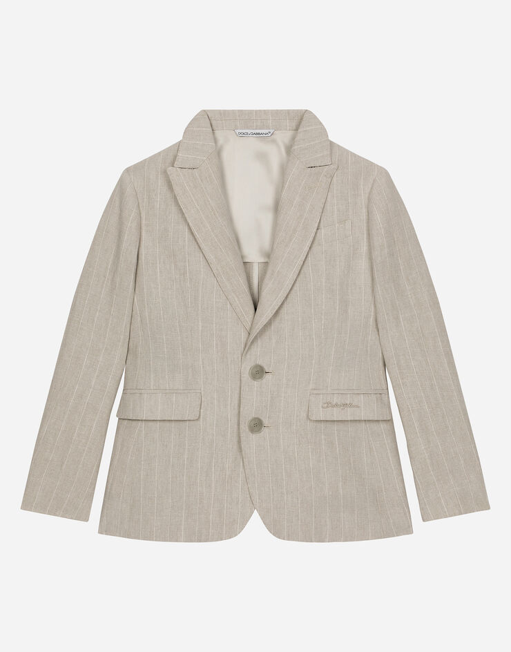 Dolce & Gabbana Single-breasted linen jacket with Dolce&Gabbana logo Multicolor L41E96FR4BP