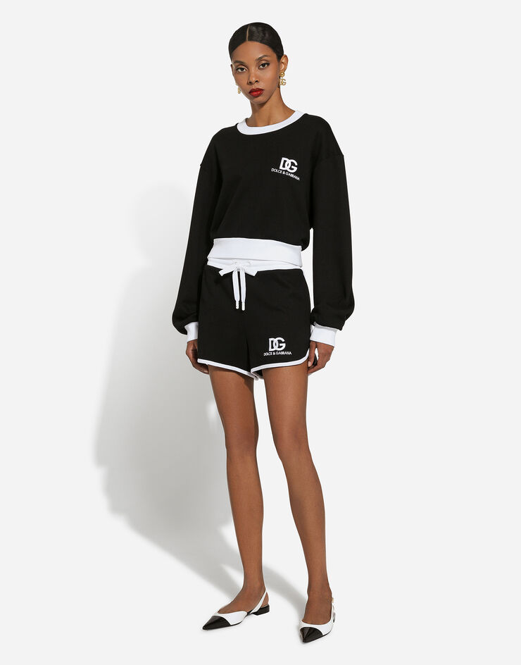 Dolce & Gabbana Sweat-shirt en jersey avec logo DG brodé Noir F9R51ZGDB6G