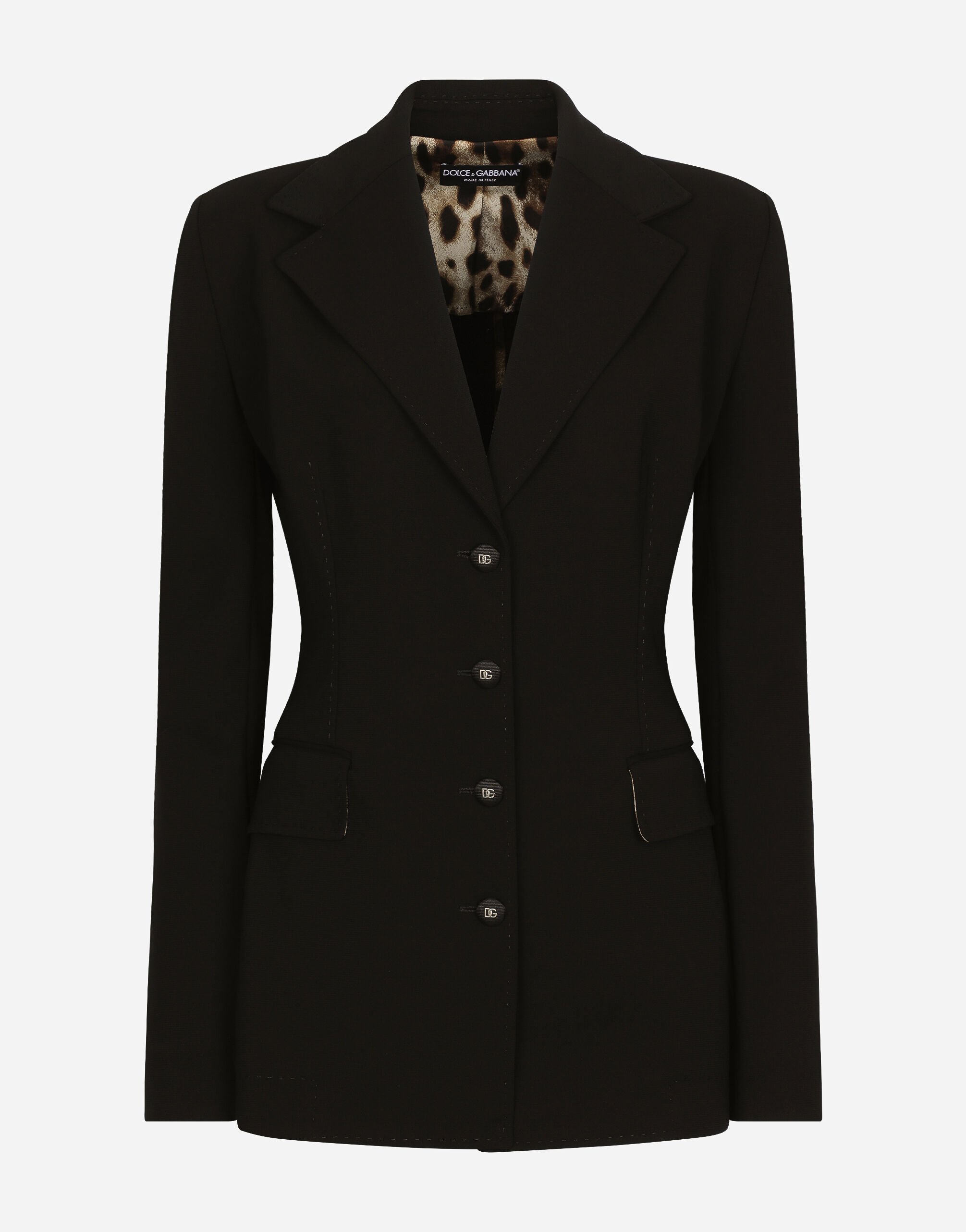 Dolce & Gabbana Double-breasted Turlington jacket in jersey Milano rib Black F29MCTFUBE7