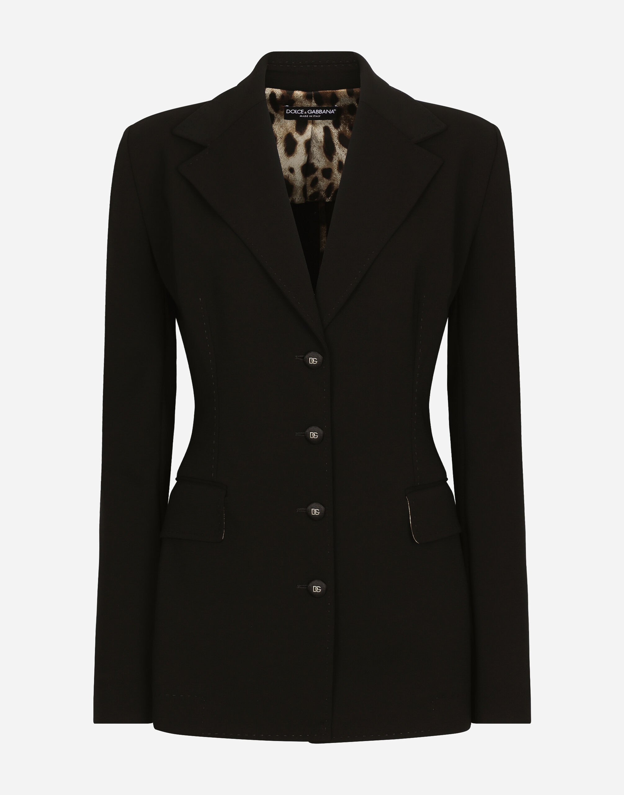 Dolce & Gabbana Double-breasted Turlington jacket in jersey Milano rib Black F27AGTFMTAC