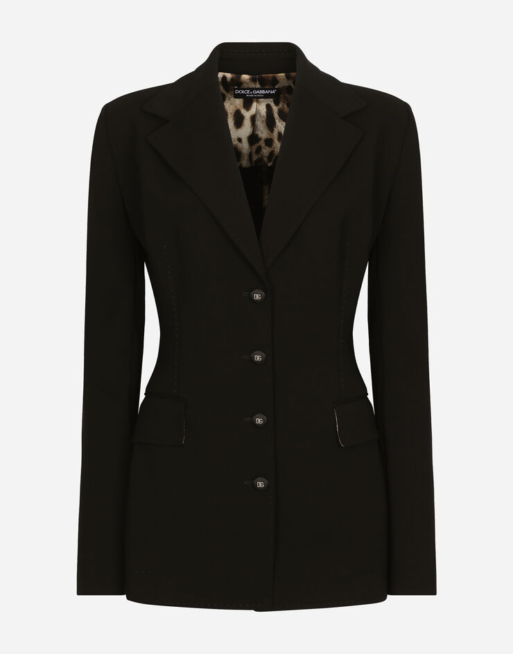 Dolce & Gabbana Double-breasted Turlington jacket in jersey Milano rib Black F27AATFUGN7