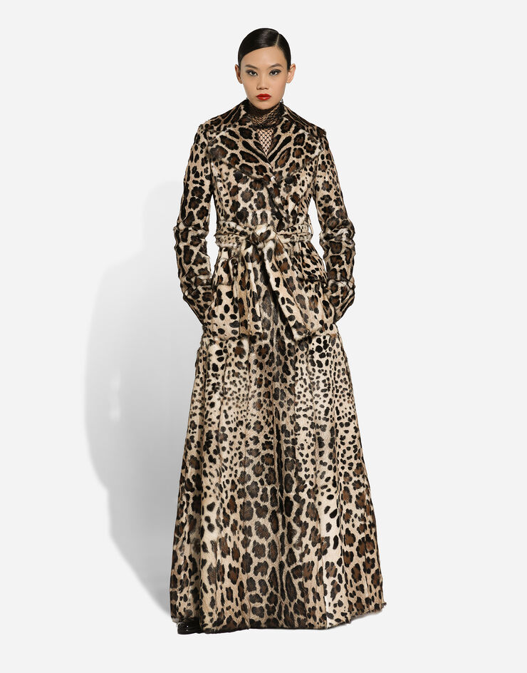 Dolce & Gabbana Double-breasted leopard-print goatskin coat with belt Multicolor F0G1IFFUP9H