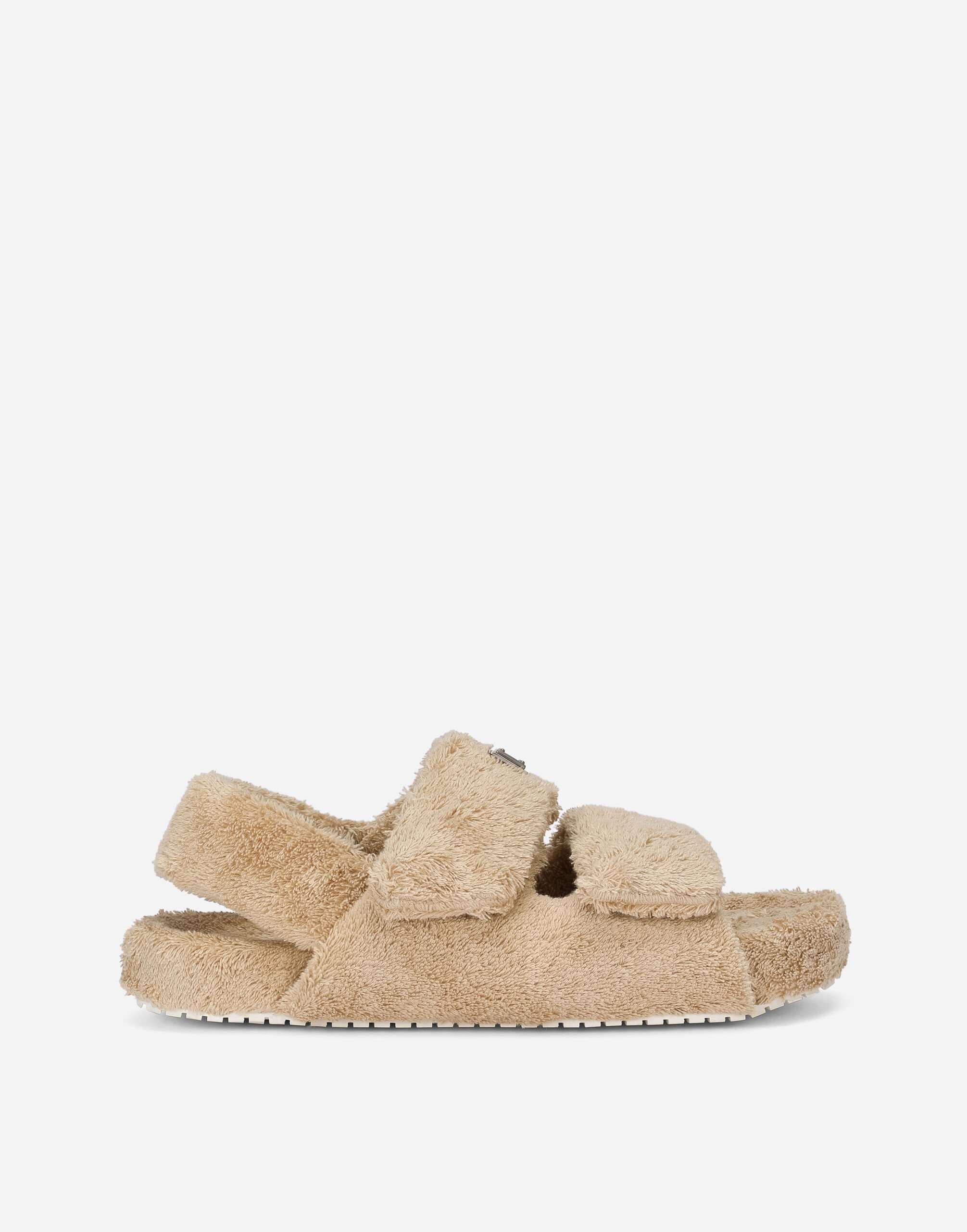 Dolce & Gabbana Terrycloth sandals with logo tag Brown A80402A4434