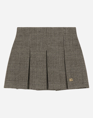 Dolce & Gabbana Wool-blend glen plaid skirt with DG logo Multicolor L55I37FQ2N2