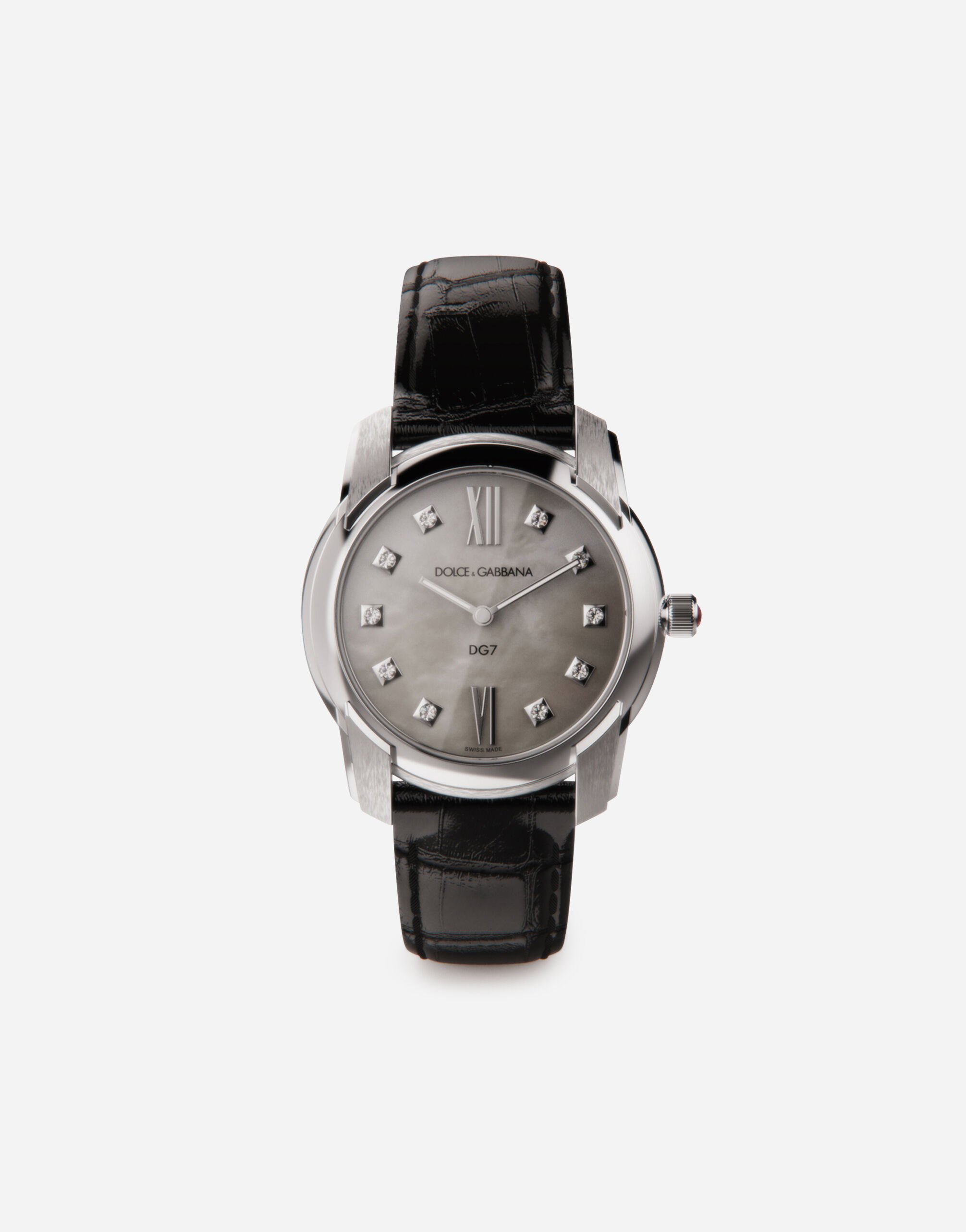Dolce & Gabbana ساعة DG7 من الفولاذ مرصعة بعرق اللؤلؤ والماس ذهبي WWLB1GWMIX1