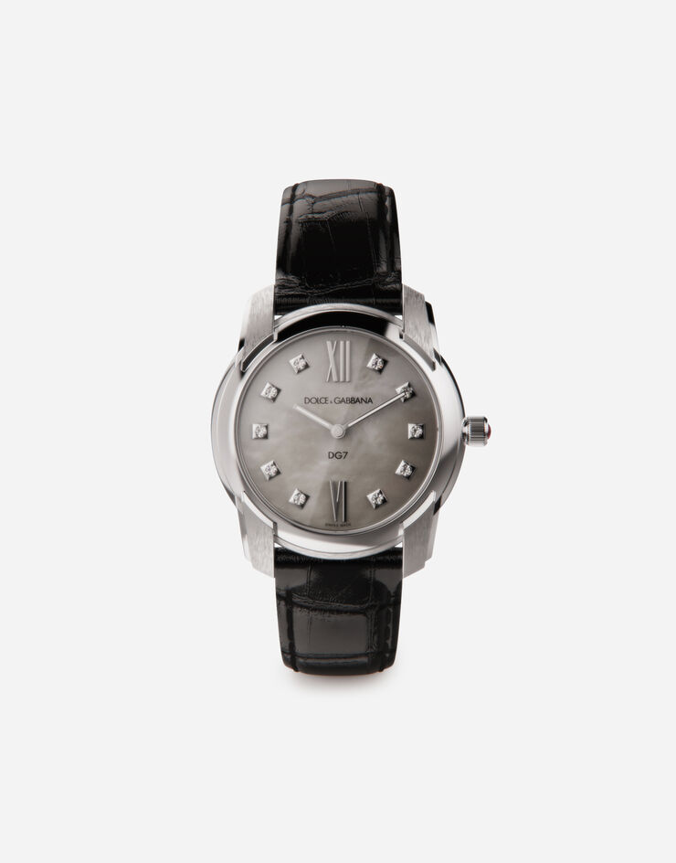 Dolce & Gabbana Reloj DG7 de acero con madreperla y diamantes Negro WWFE2SXSFPA