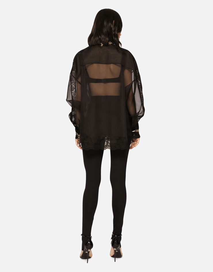 Dolce & Gabbana قميص توكسيدو أورغانزا بتطعيمات دانتيل أسود F5Q31TFU1BU