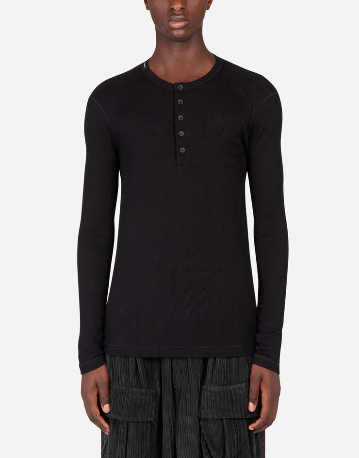 Dolce & Gabbana Serafino-t-shirt langarm gerippte baumwolle SCHWARZ G8LA8TFU7AV