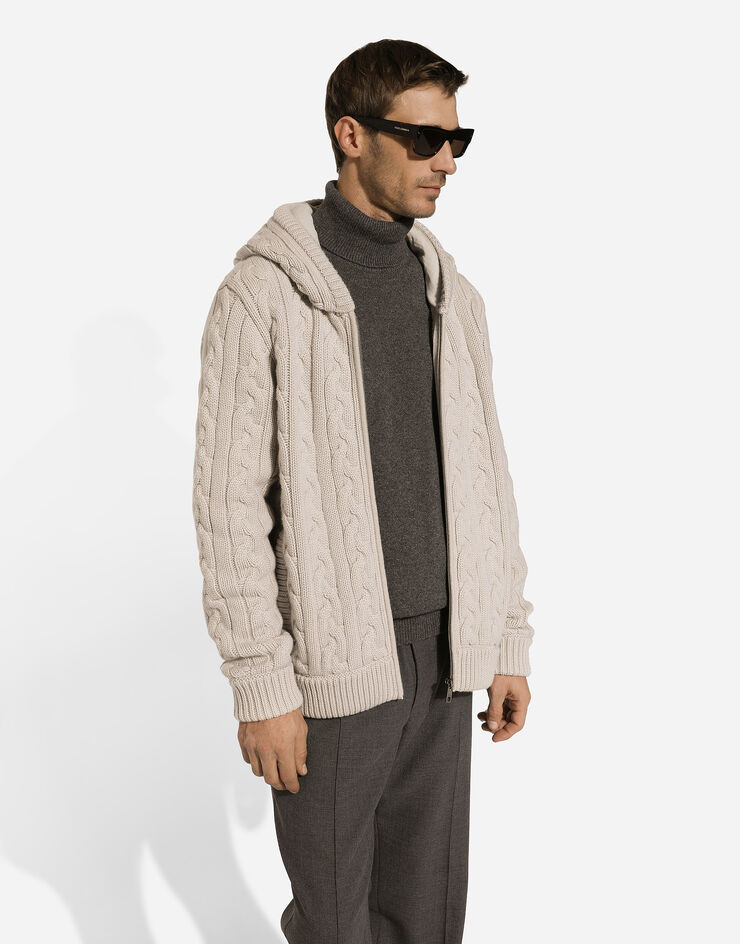 Dolce & Gabbana Cashmere and wool zip-up hoodie with DG patch Beige GXV61TJFMFY