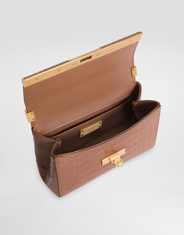 Dolce & Gabbana Marlene city mini shoulder bag in polished alligator Turtle Dove BB7766A2R08