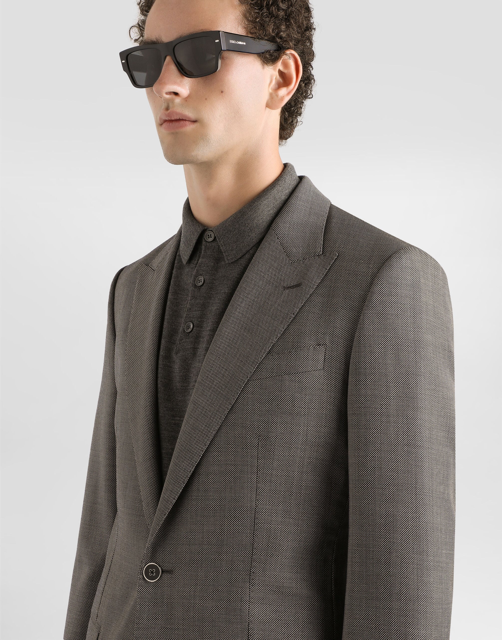 Single-breasted jacket in bird's eye wool - thumbnail 4