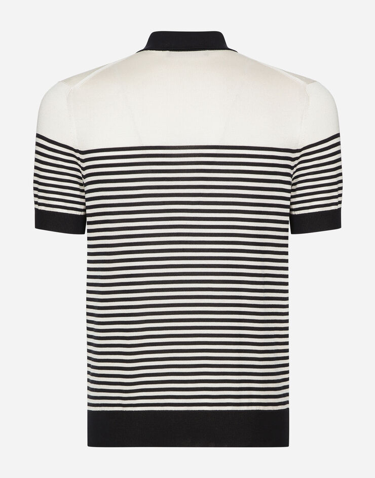 Dolce & Gabbana Striped silk polo-shirt with DG patch Multicolor GXZ08ZJBSG3