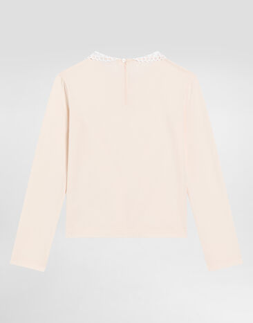Dolce & Gabbana Jersey t-shirt with macramé collar Pink L5JTMTG7PKB