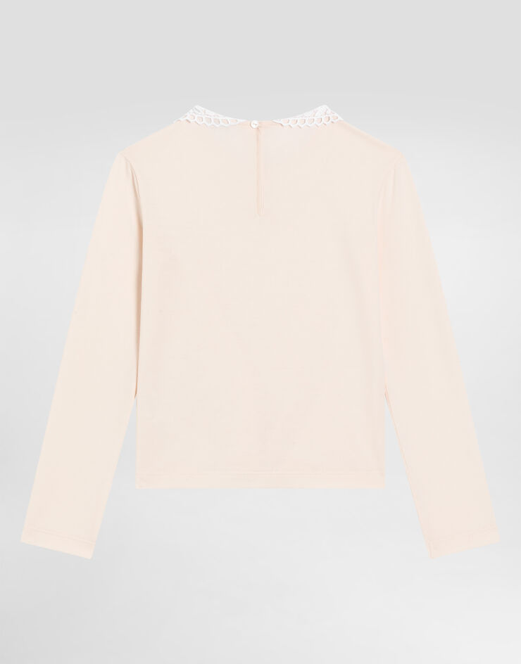 Dolce & Gabbana Camiseta de punto con cuello de macramé Rosa L5JTMTG7PKB