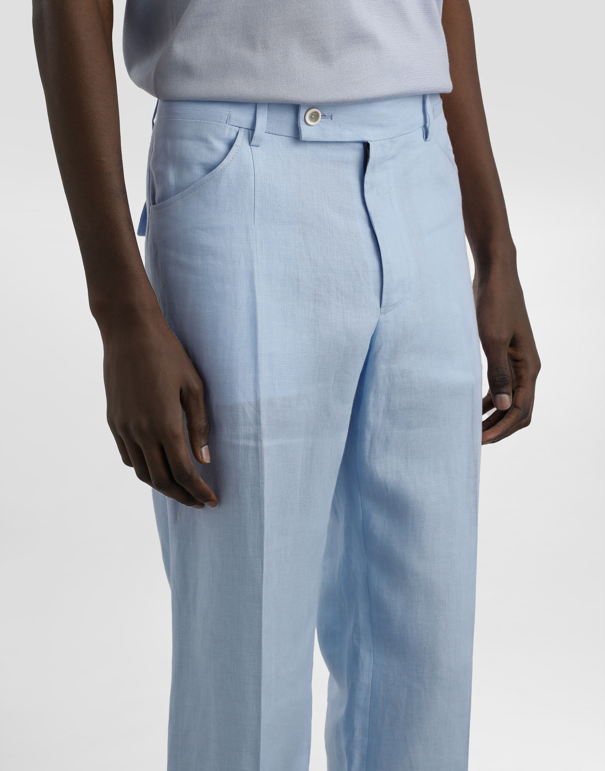 Linen trousers in Azure for Men | Dolce&Gabbana® US