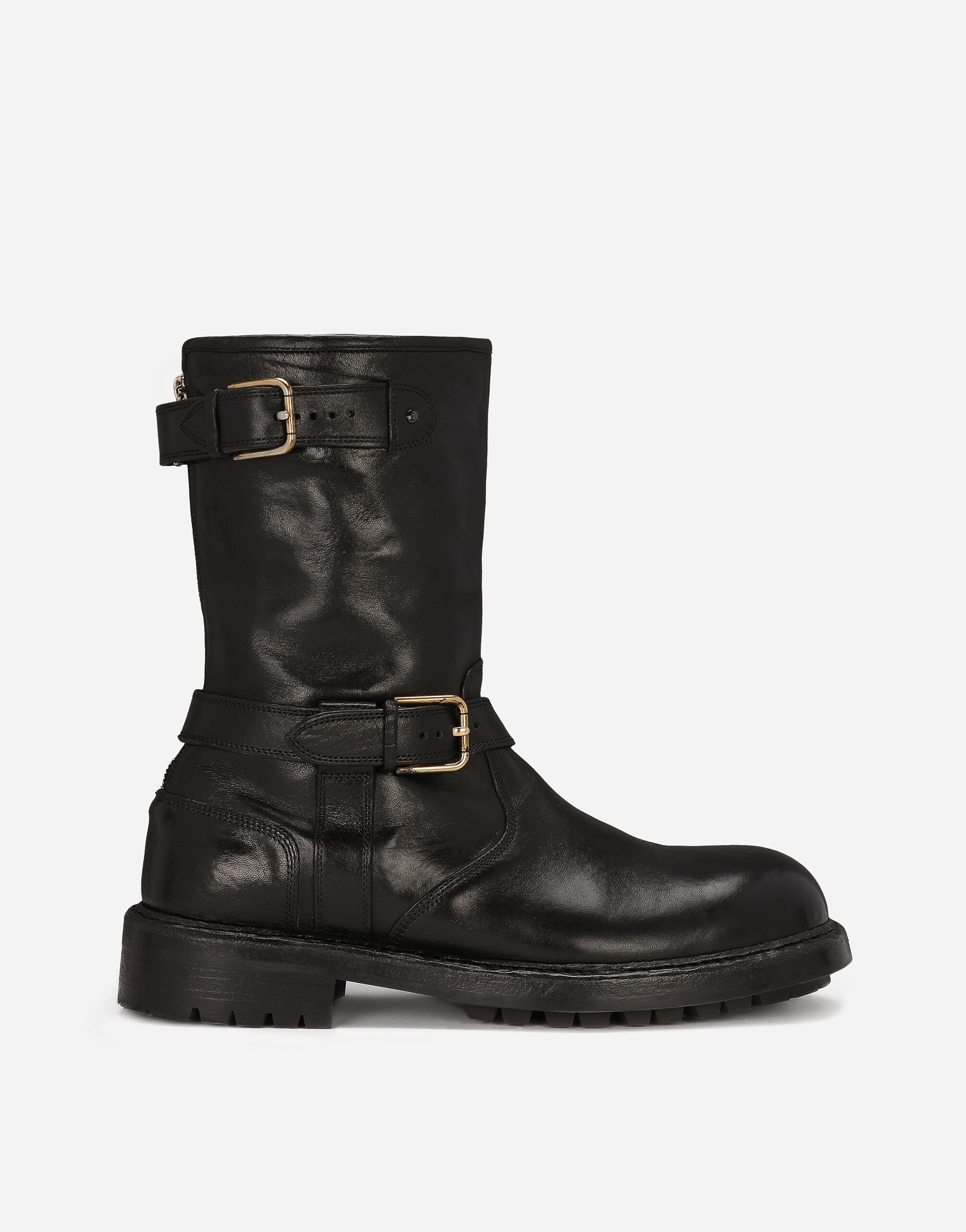 Dolce & Gabbana حذاء بوت بايكر جلدي أسود A60590AT397